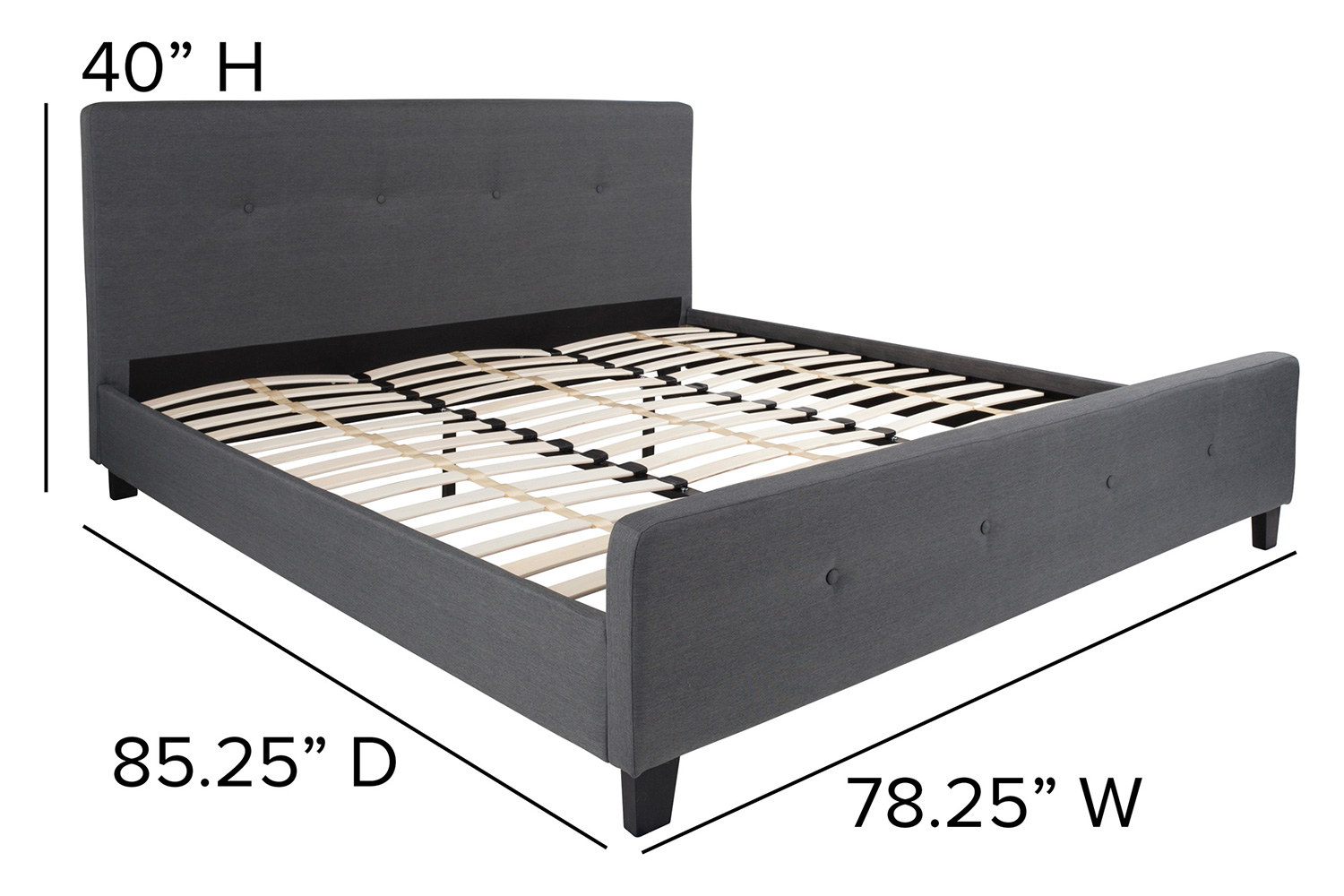 BLNK Tribeca Tufted Upholstered Platform Bed with 10" CertiPUR-US Certified Pocket Spring Mattress - Dark Gray, King Size