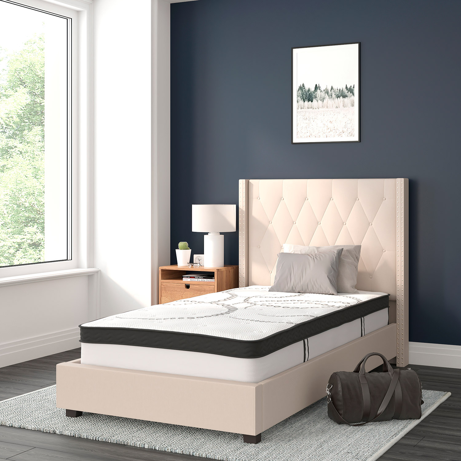 BLNK Riverdale Tufted Upholstered Platform Bed with 10" CertiPUR-US Certified Pocket Spring Mattress