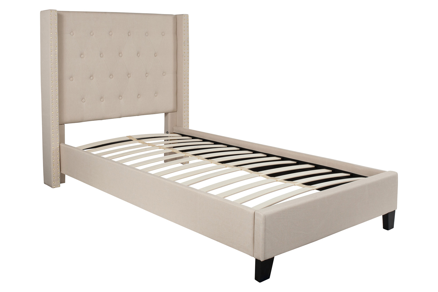 BLNK Riverdale Tufted Upholstered Platform Bed with 10" CertiPUR-US Certified Pocket Spring Mattress - Beige, Twin Size