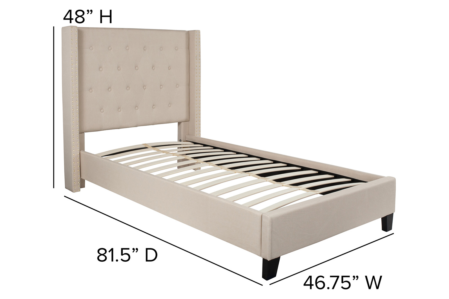 BLNK Riverdale Tufted Upholstered Platform Bed with 10" CertiPUR-US Certified Pocket Spring Mattress - Beige, Twin Size