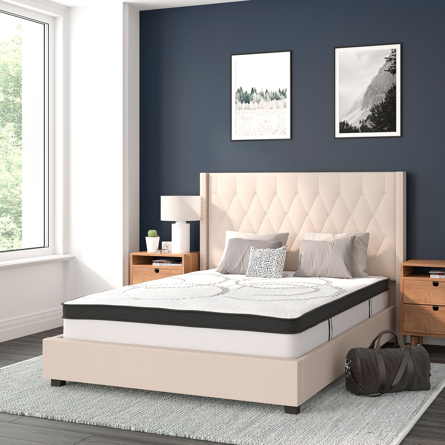 BLNK Riverdale Tufted Upholstered Platform Bed with 10" CertiPUR-US Certified Pocket Spring Mattress