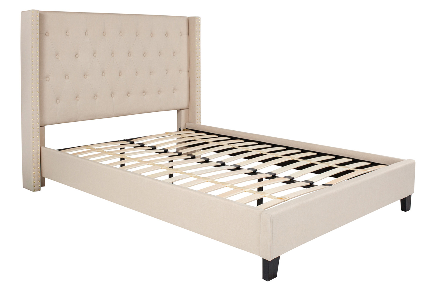 BLNK Riverdale Tufted Upholstered Platform Bed with 10" CertiPUR-US Certified Pocket Spring Mattress - Beige, Full Size