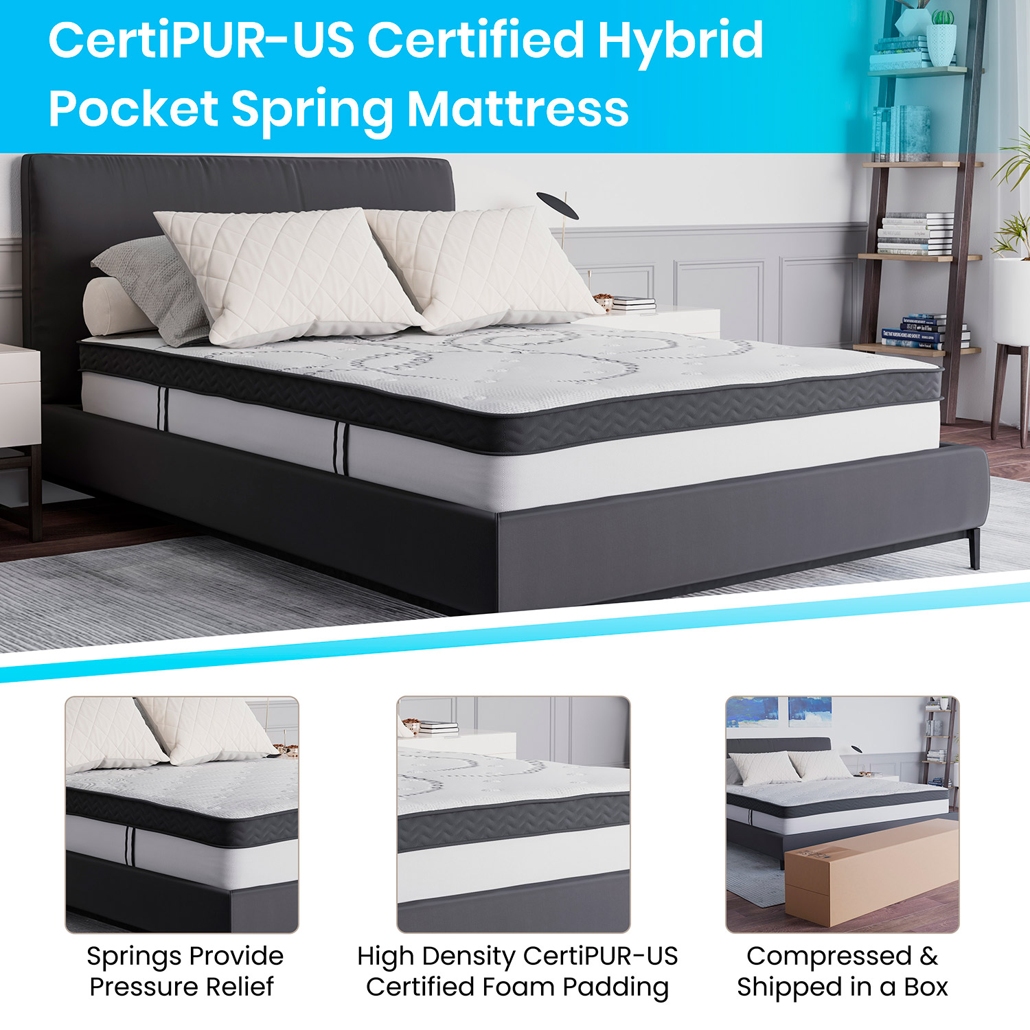 BLNK Riverdale Tufted Upholstered Platform Bed with 10" CertiPUR-US Certified Pocket Spring Mattress - Beige, Full Size