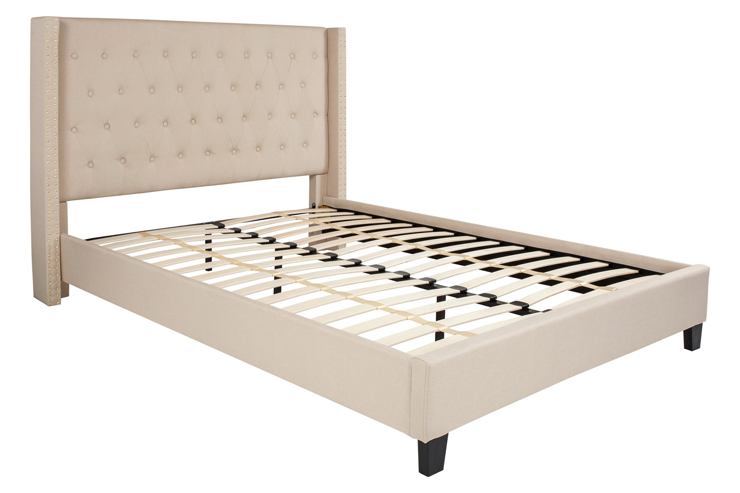 BLNK Riverdale Tufted Upholstered Platform Bed with 10" CertiPUR-US Certified Pocket Spring Mattress - Beige, Queen Size