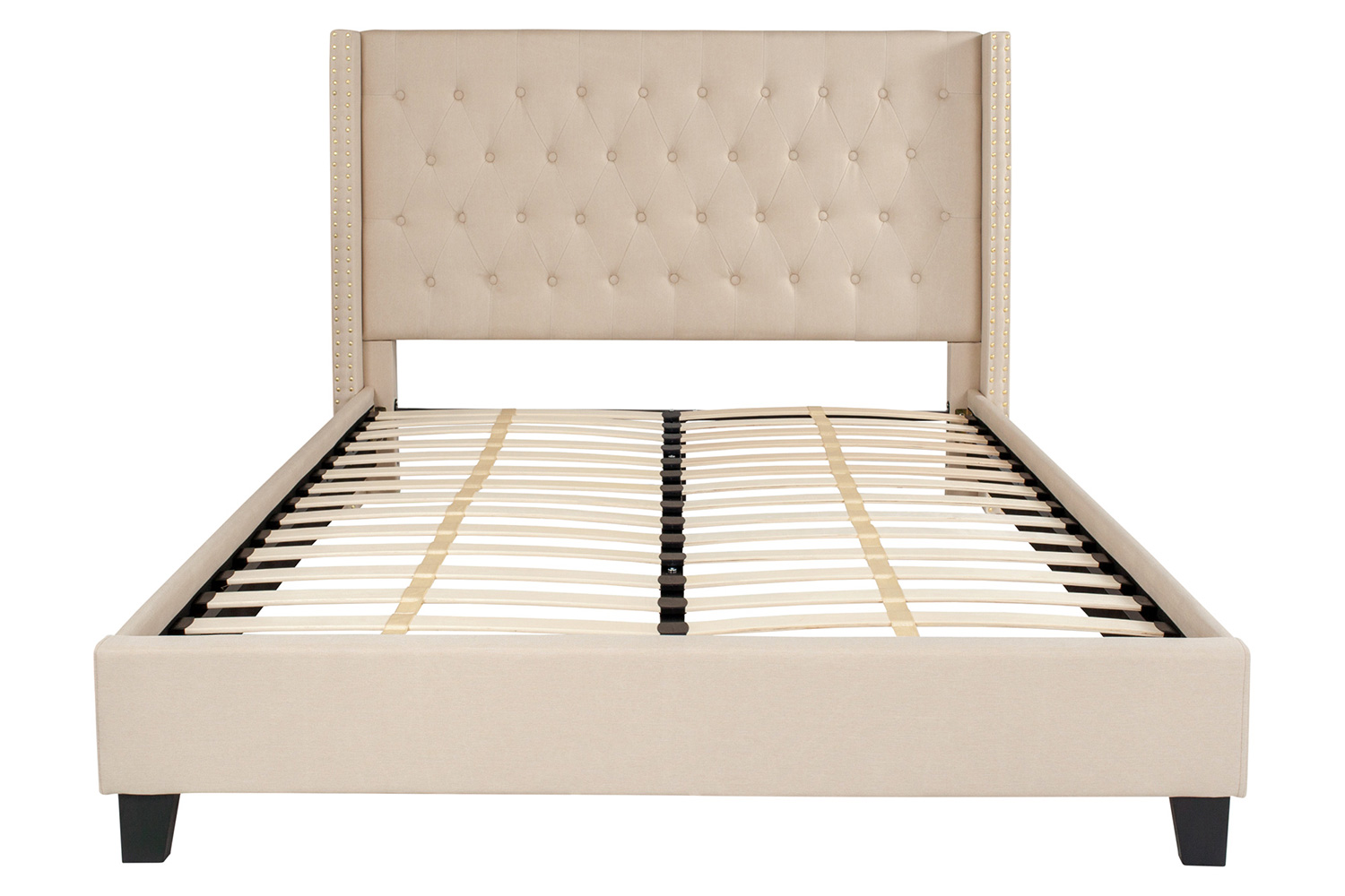 BLNK Riverdale Tufted Upholstered Platform Bed with 10" CertiPUR-US Certified Pocket Spring Mattress - Beige, Queen Size