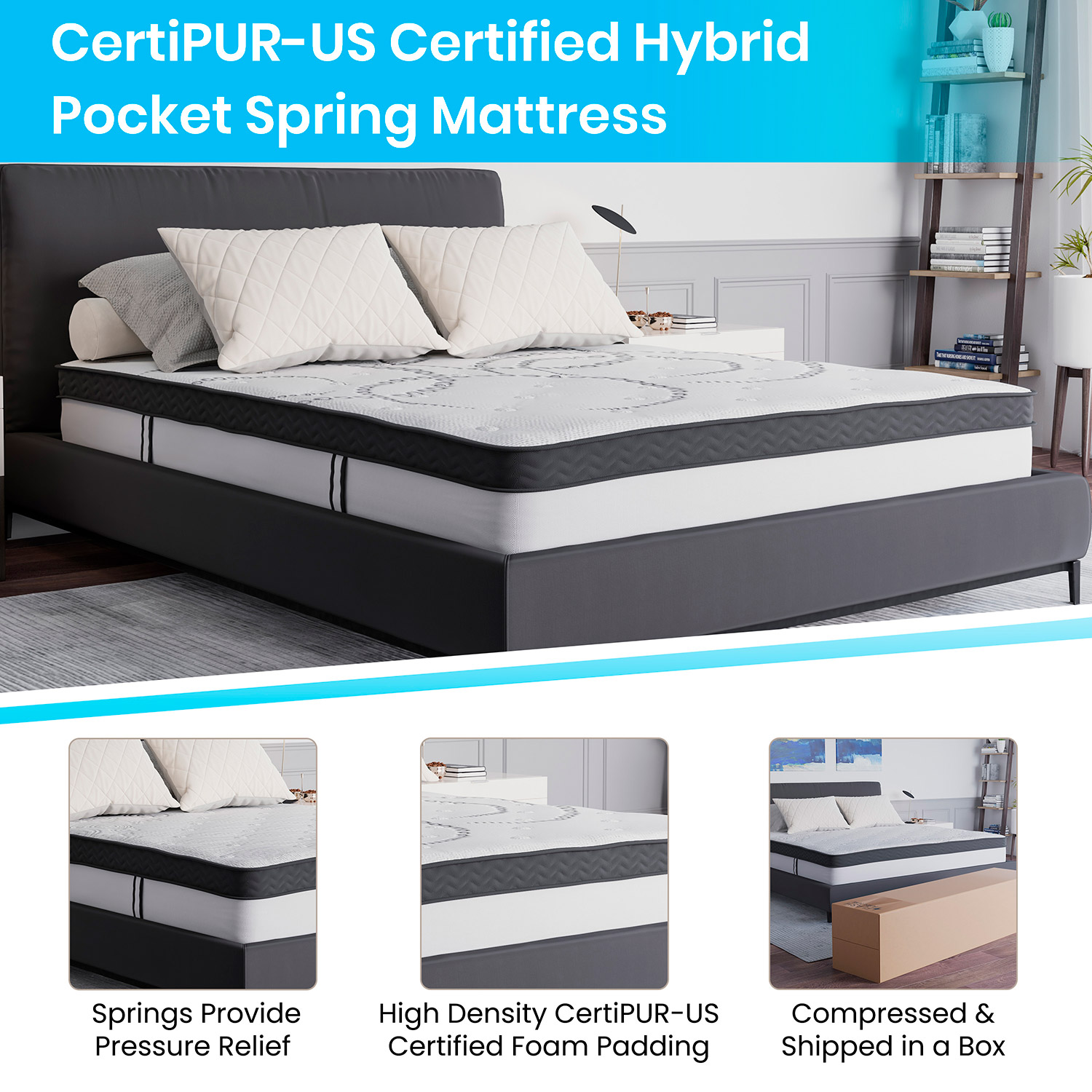 BLNK Riverdale Tufted Upholstered Platform Bed with 10" CertiPUR-US Certified Pocket Spring Mattress - Beige, Queen Size