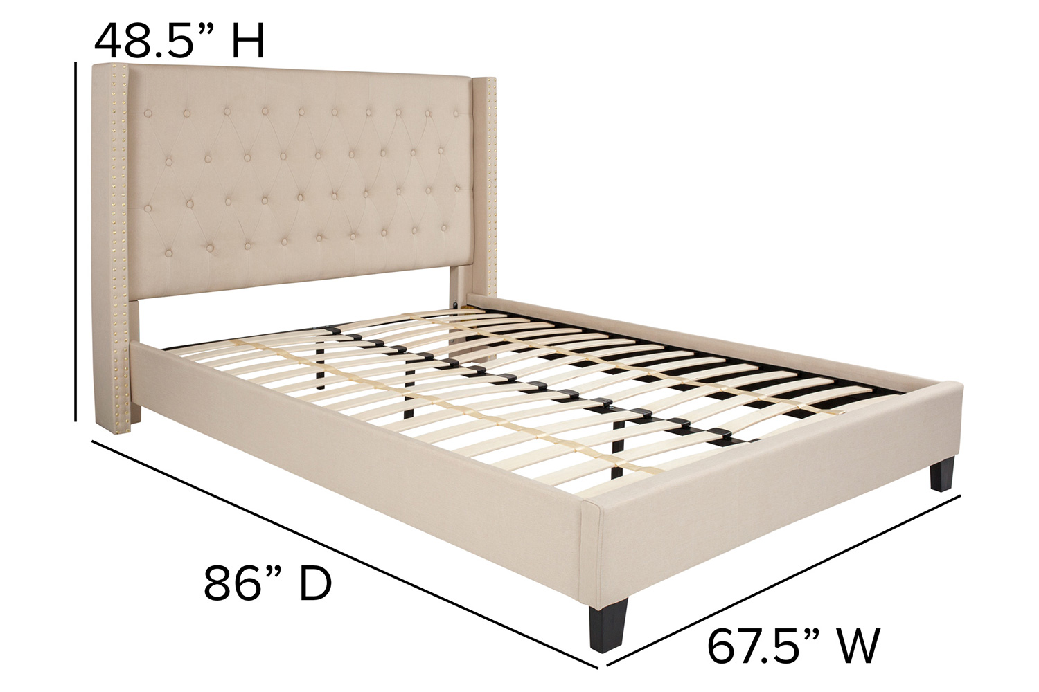 BLNK Riverdale Tufted Upholstered Platform Bed with 10" CertiPUR-US Certified Pocket Spring Mattress - Beige, Queen Size