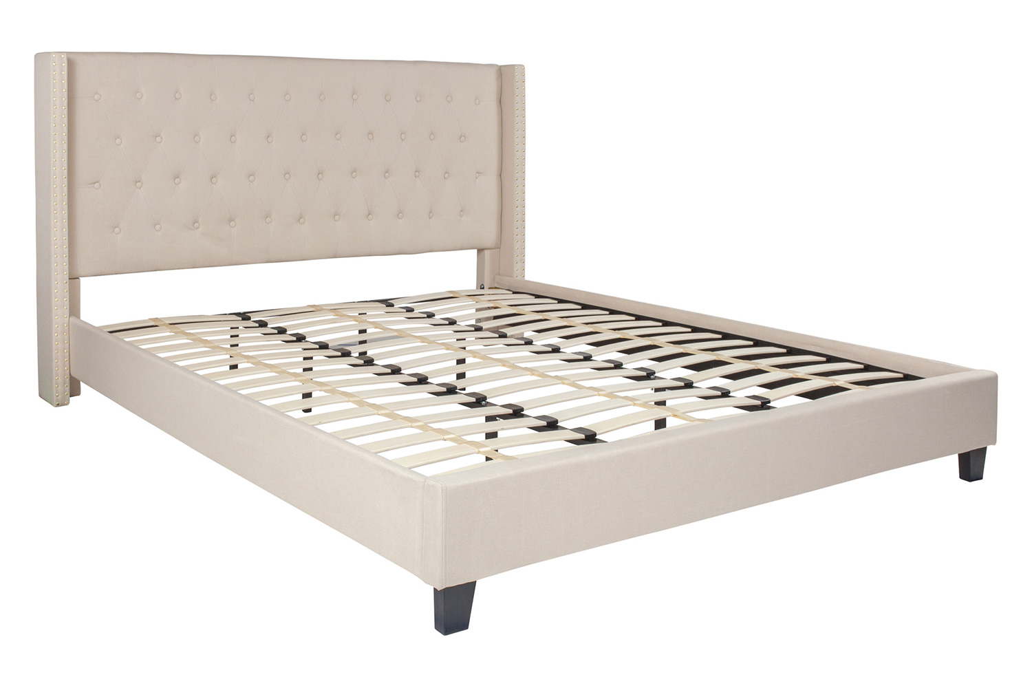 BLNK Riverdale Tufted Upholstered Platform Bed with 10" CertiPUR-US Certified Pocket Spring Mattress - Beige, King Size