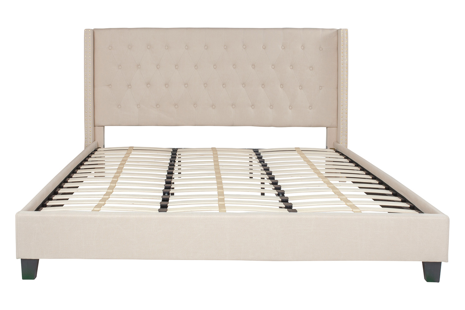 BLNK Riverdale Tufted Upholstered Platform Bed with 10" CertiPUR-US Certified Pocket Spring Mattress - Beige, King Size