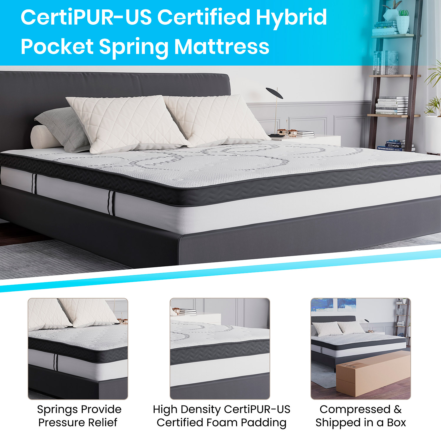 BLNK Riverdale Tufted Upholstered Platform Bed with 10" CertiPUR-US Certified Pocket Spring Mattress - Beige, King Size