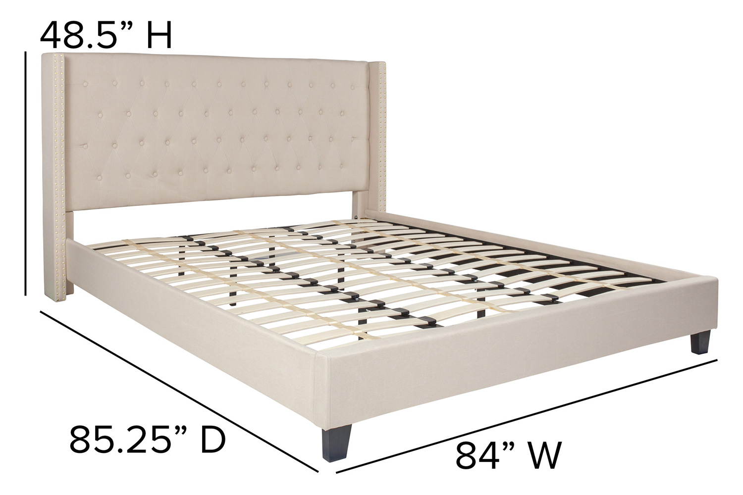 BLNK Riverdale Tufted Upholstered Platform Bed with 10" CertiPUR-US Certified Pocket Spring Mattress - Beige, King Size