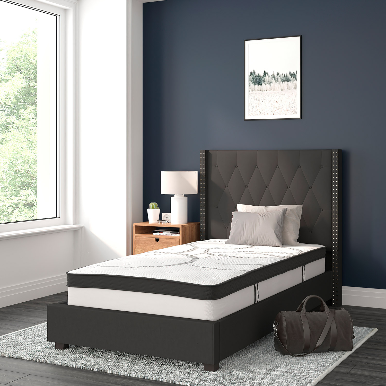 BLNK Riverdale Tufted Upholstered Platform Bed with 10" CertiPUR-US Certified Pocket Spring Mattress