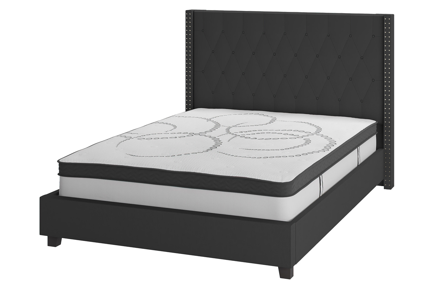 BLNK Riverdale Tufted Upholstered Platform Bed with 10" CertiPUR-US Certified Pocket Spring Mattress - Black, Full Size