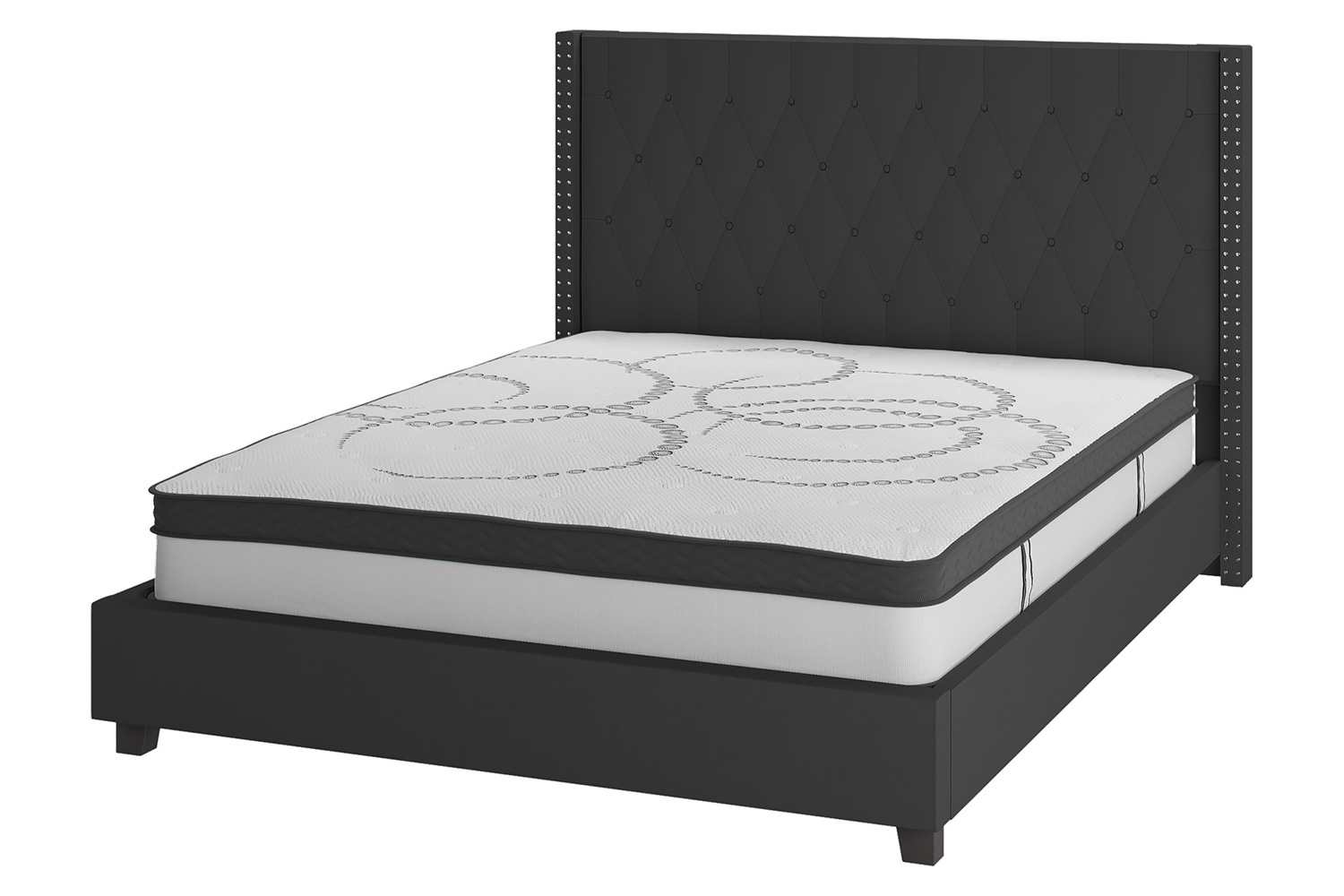 BLNK Riverdale Tufted Upholstered Platform Bed with 10" CertiPUR-US Certified Pocket Spring Mattress - Black, Queen Size