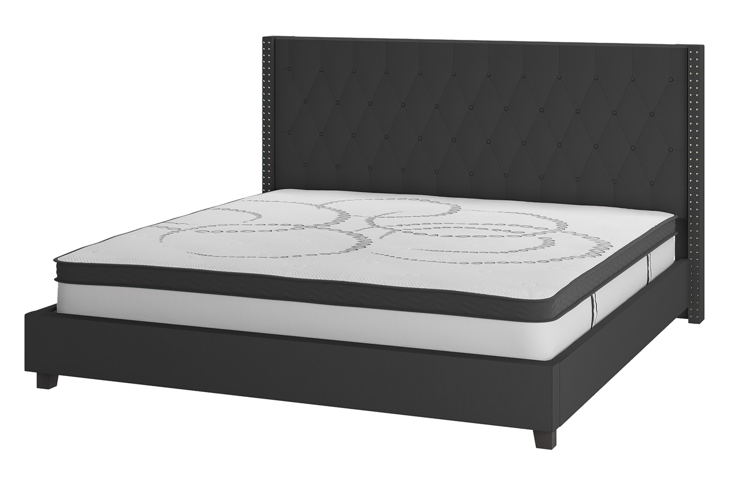 BLNK Riverdale Tufted Upholstered Platform Bed with 10" CertiPUR-US Certified Pocket Spring Mattress - Black, King Size