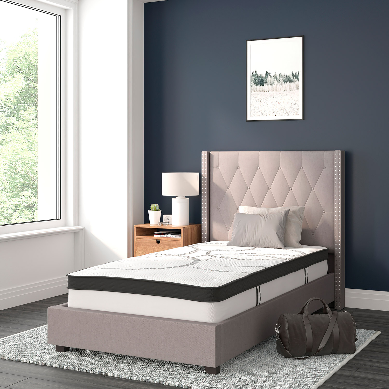 BLNK Riverdale Tufted Upholstered Platform Bed with 10" CertiPUR-US Certified Pocket Spring Mattress