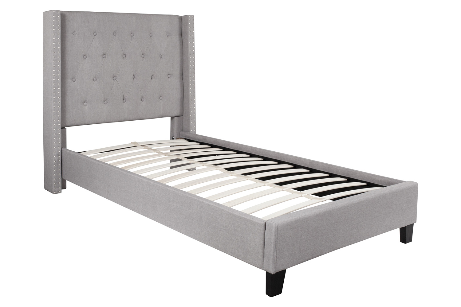 BLNK Riverdale Tufted Upholstered Platform Bed with 10" CertiPUR-US Certified Pocket Spring Mattress - Light Gray, Twin Size