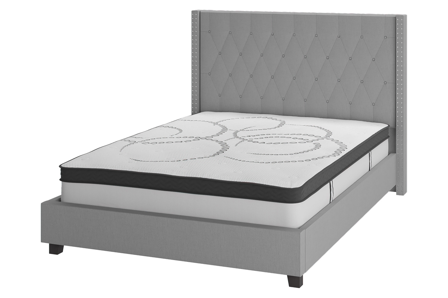 BLNK Riverdale Tufted Upholstered Platform Bed with 10" CertiPUR-US Certified Pocket Spring Mattress - Light Gray, Full Size