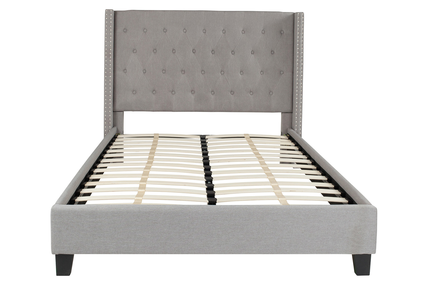 BLNK Riverdale Tufted Upholstered Platform Bed with 10" CertiPUR-US Certified Pocket Spring Mattress - Light Gray, Full Size