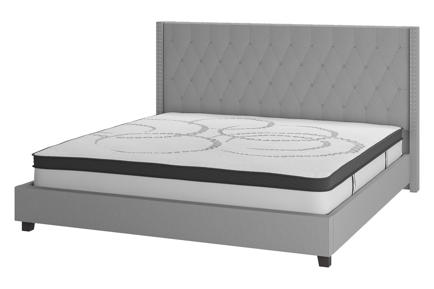 BLNK Riverdale Tufted Upholstered Platform Bed with 10" CertiPUR-US Certified Pocket Spring Mattress - Light Gray, Queen Size