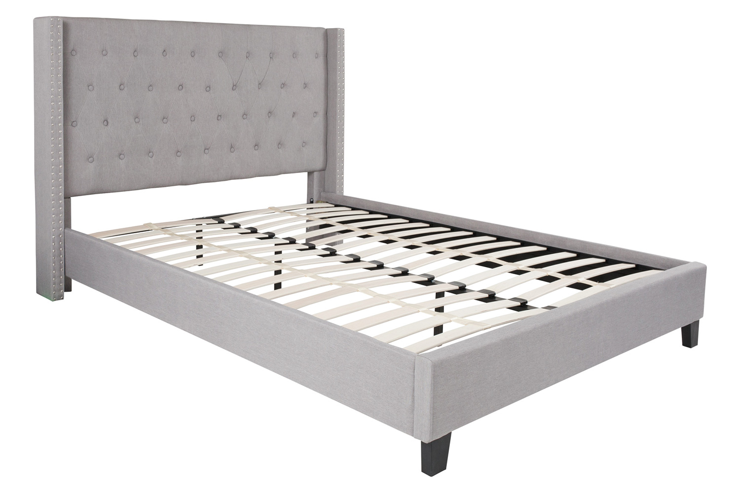 BLNK Riverdale Tufted Upholstered Platform Bed with 10" CertiPUR-US Certified Pocket Spring Mattress - Light Gray, Queen Size