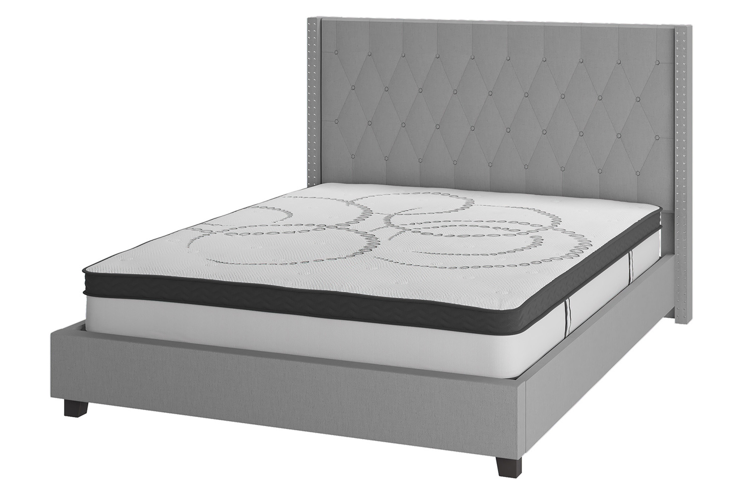 BLNK Riverdale Tufted Upholstered Platform Bed with 10" CertiPUR-US Certified Pocket Spring Mattress