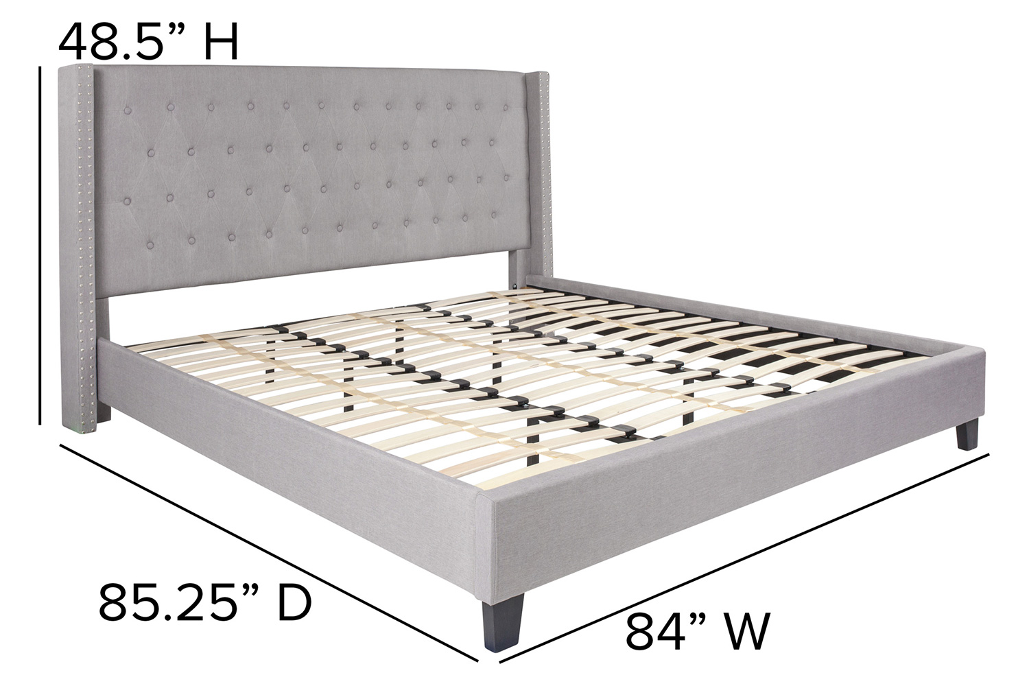 BLNK Riverdale Tufted Upholstered Platform Bed with 10" CertiPUR-US Certified Pocket Spring Mattress - Light Gray, King Size