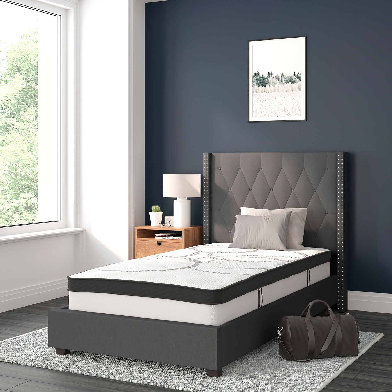 BLNK Riverdale Tufted Upholstered Platform Bed with 10" CertiPUR-US Certified Pocket Spring Mattress