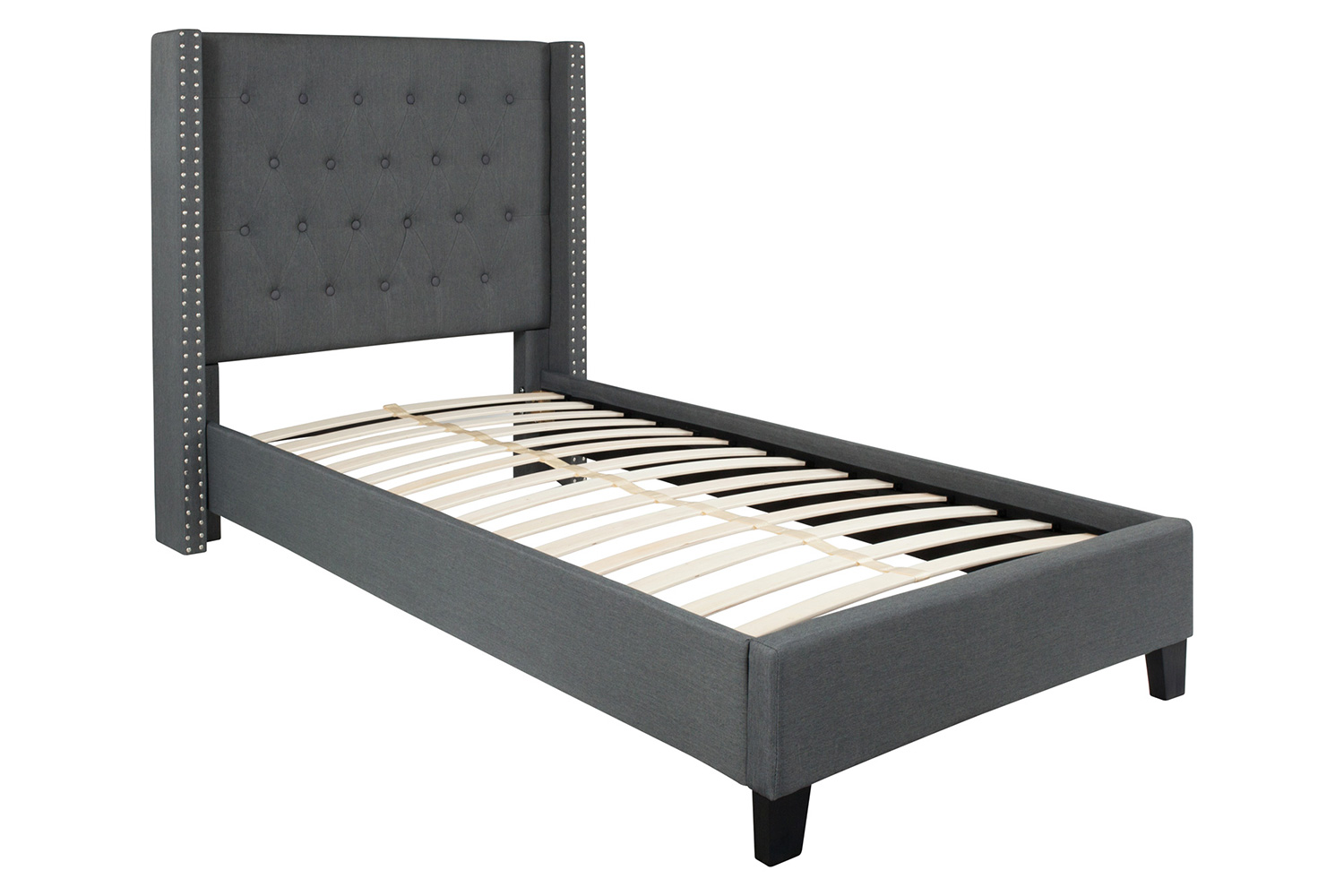 BLNK Riverdale Tufted Upholstered Platform Bed with 10" CertiPUR-US Certified Pocket Spring Mattress - Dark Gray, Twin Size