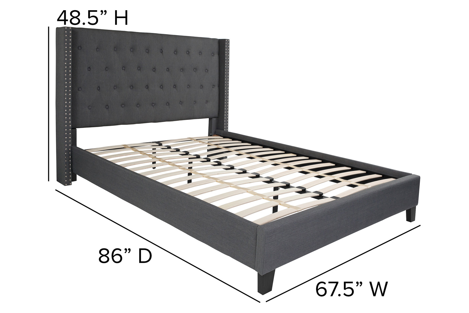 BLNK Riverdale Tufted Upholstered Platform Bed with 10" CertiPUR-US Certified Pocket Spring Mattress - Dark Gray, Queen Size