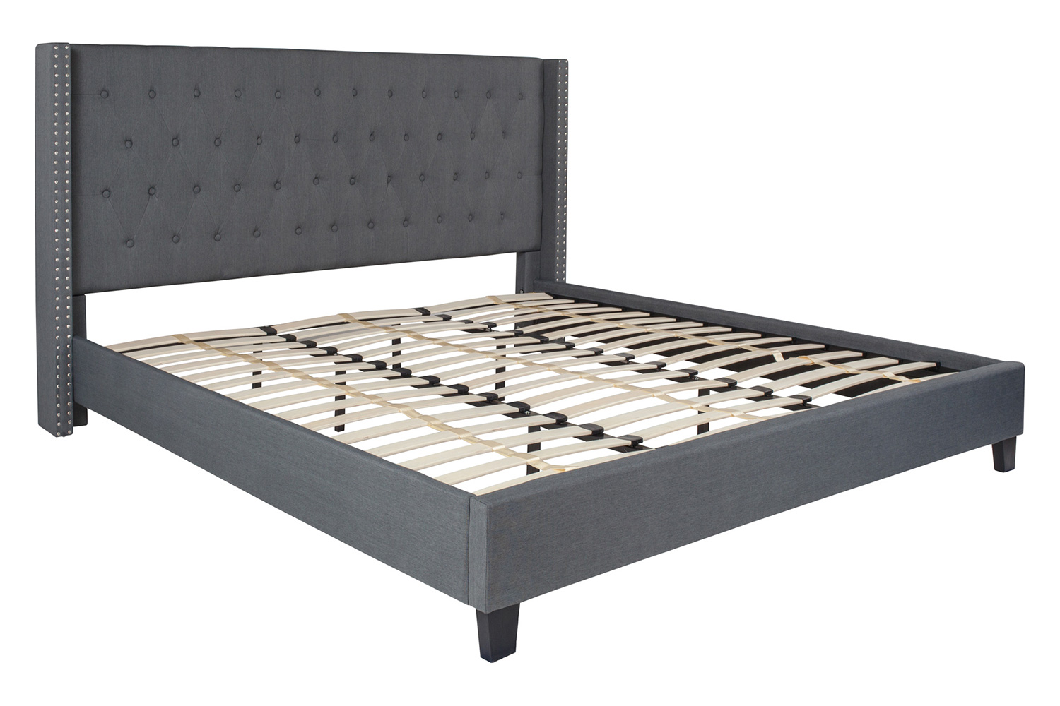 BLNK Riverdale Tufted Upholstered Platform Bed with 10" CertiPUR-US Certified Pocket Spring Mattress - Dark Gray, King Size