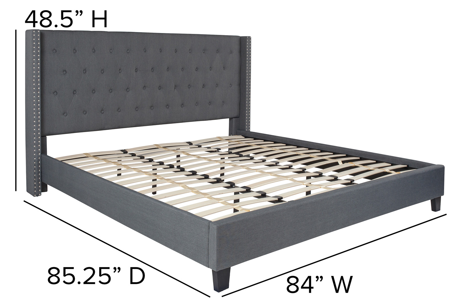 BLNK Riverdale Tufted Upholstered Platform Bed with 10" CertiPUR-US Certified Pocket Spring Mattress - Dark Gray, King Size