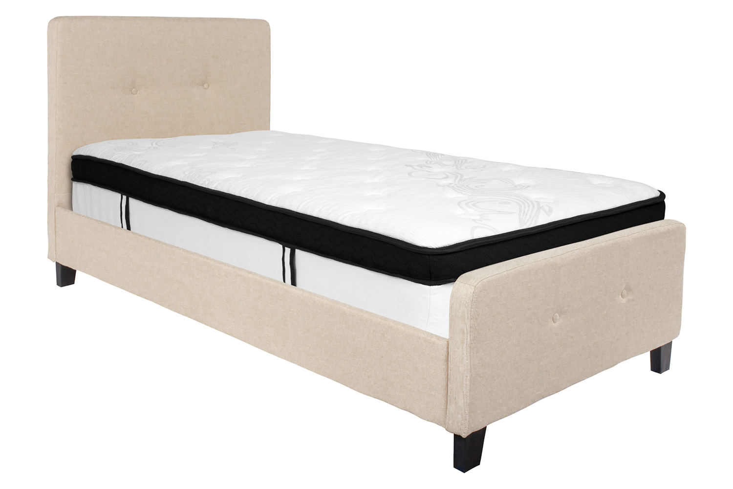 BLNK Tribeca Tufted Upholstered Platform Bed with Memory Foam Mattress - Beige, Twin Size