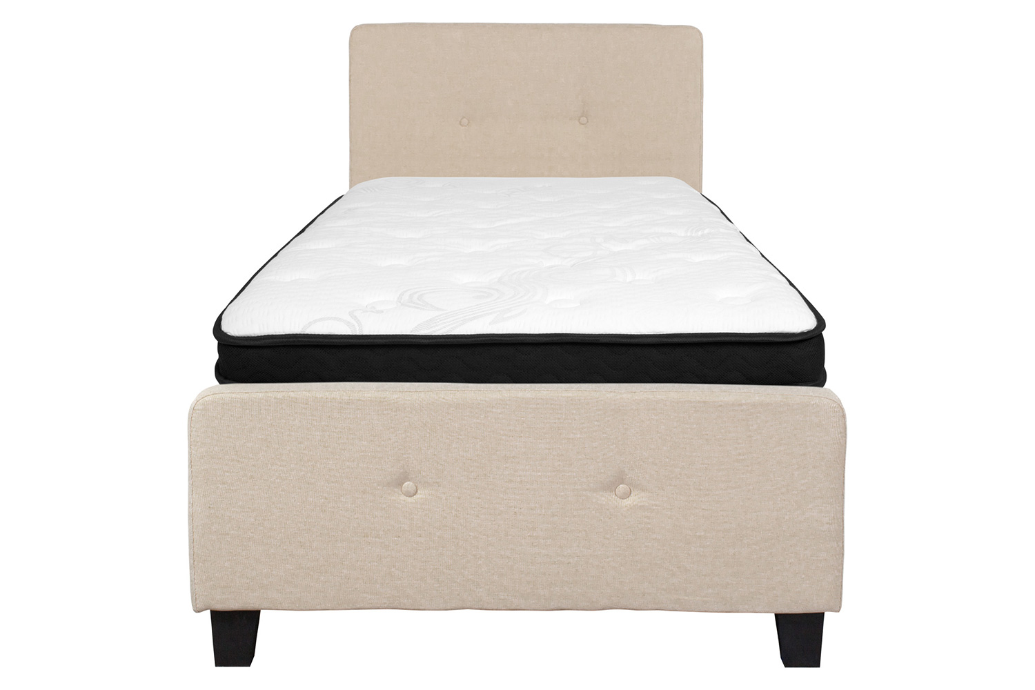 BLNK Tribeca Tufted Upholstered Platform Bed with Memory Foam Mattress - Beige, Twin Size