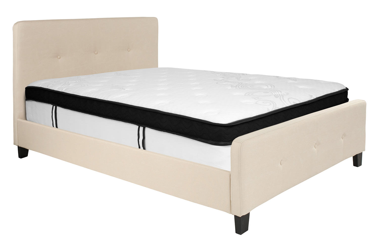 BLNK Tribeca Tufted Upholstered Platform Bed with Memory Foam Mattress - Beige, Full Size