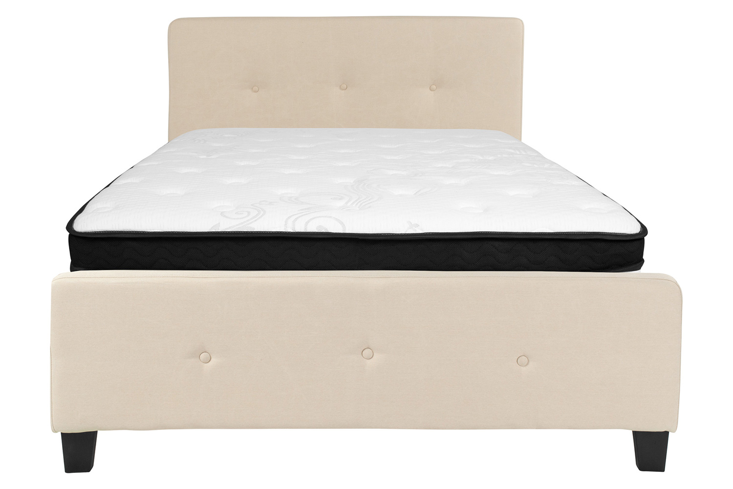 BLNK Tribeca Tufted Upholstered Platform Bed with Memory Foam Mattress - Beige, Full Size