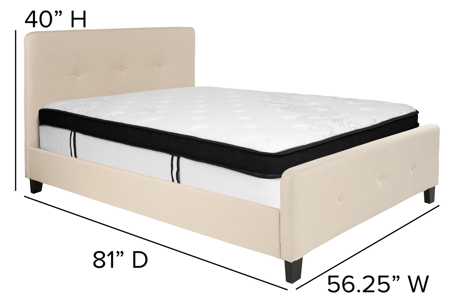 BLNK Tribeca Tufted Upholstered Platform Bed with Memory Foam Mattress - Beige, Full Size