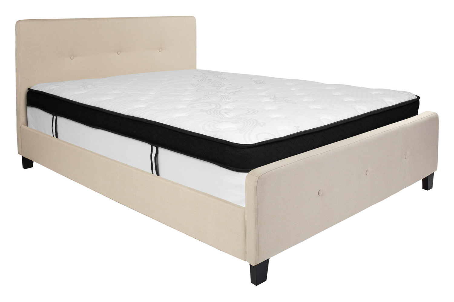 BLNK Tribeca Tufted Upholstered Platform Bed with Memory Foam Mattress - Beige, Queen Size