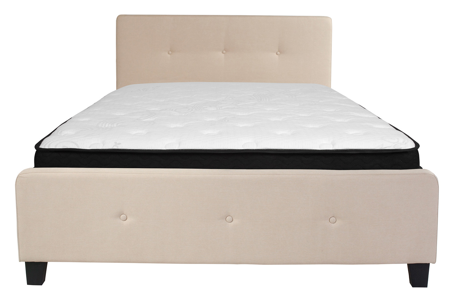 BLNK Tribeca Tufted Upholstered Platform Bed with Memory Foam Mattress - Beige, Queen Size