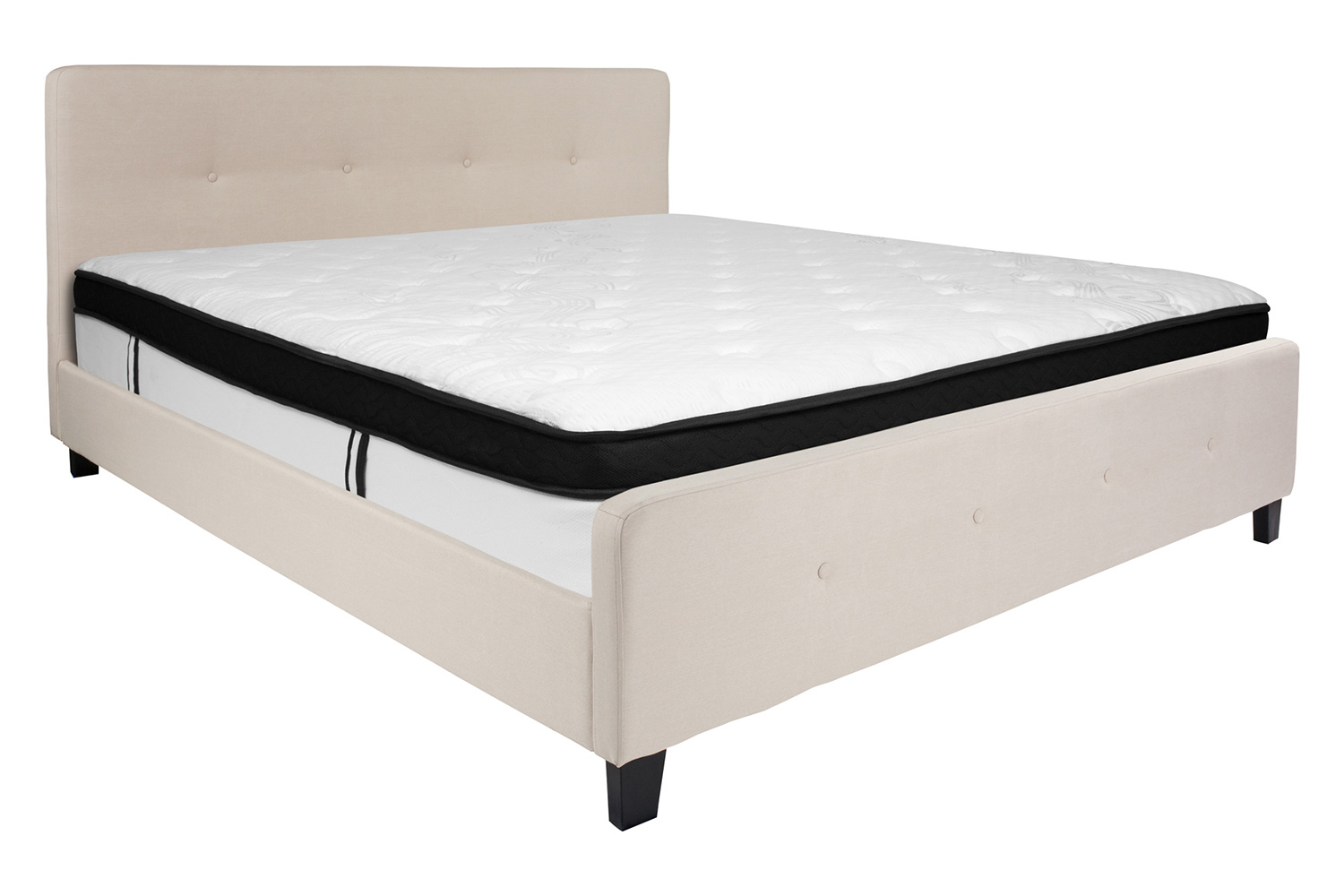 BLNK Tribeca Tufted Upholstered Platform Bed with Memory Foam Mattress - Beige, King Size