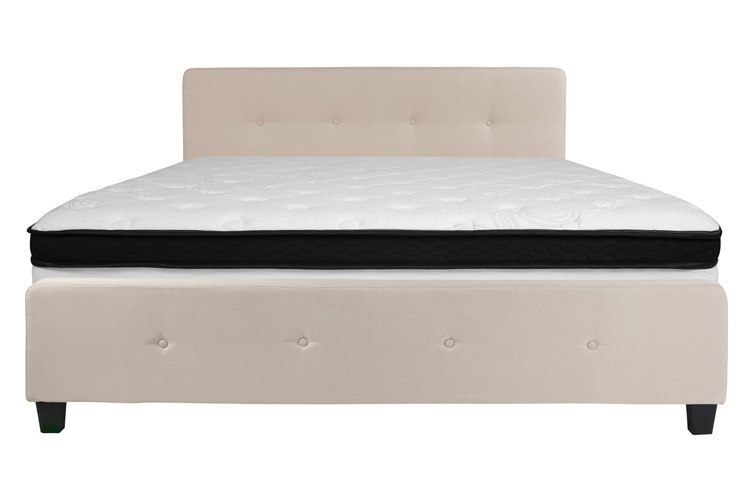 BLNK Tribeca Tufted Upholstered Platform Bed with Memory Foam Mattress - Beige, King Size