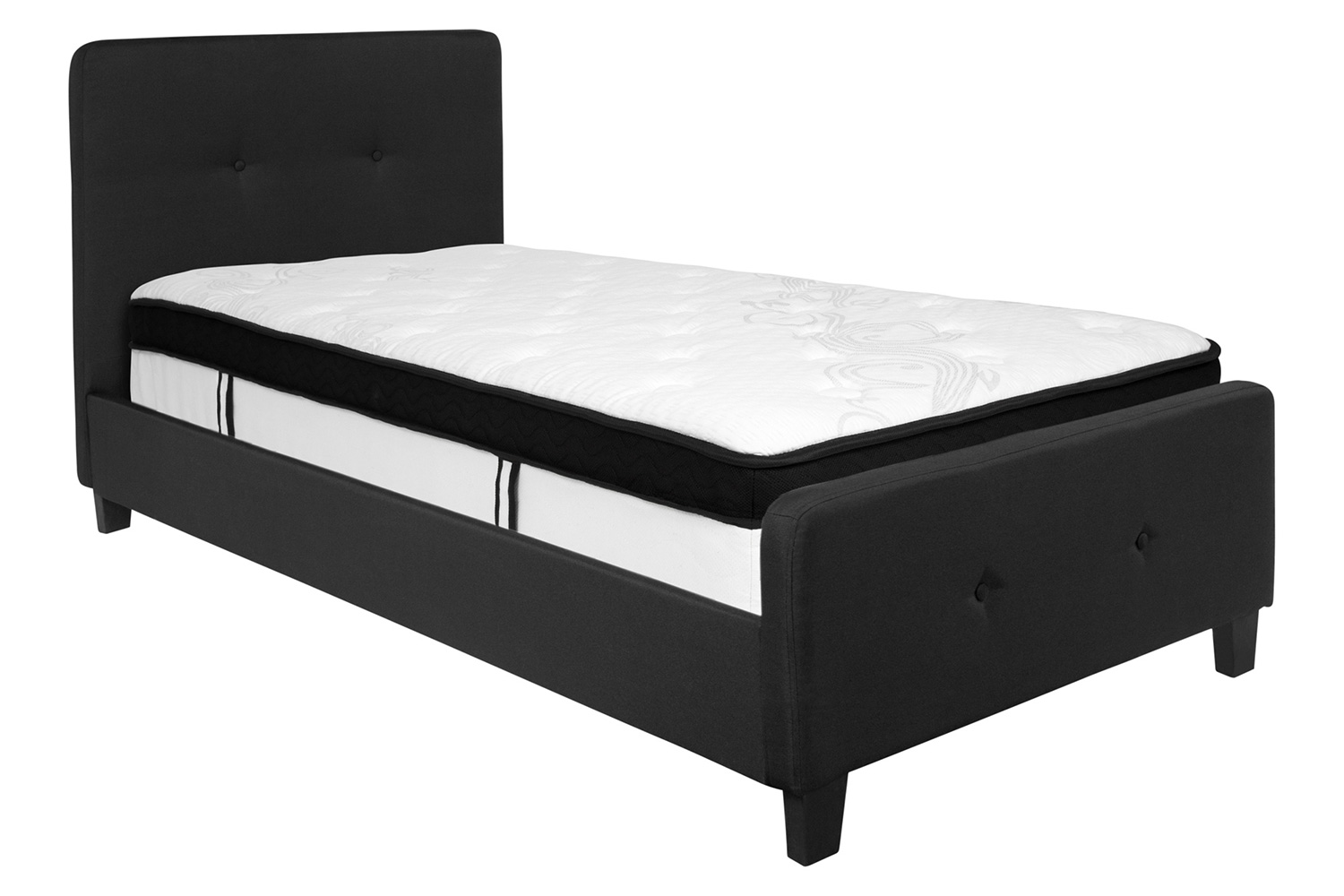 BLNK Tribeca Tufted Upholstered Platform Bed with Memory Foam Mattress - Black, Twin Size