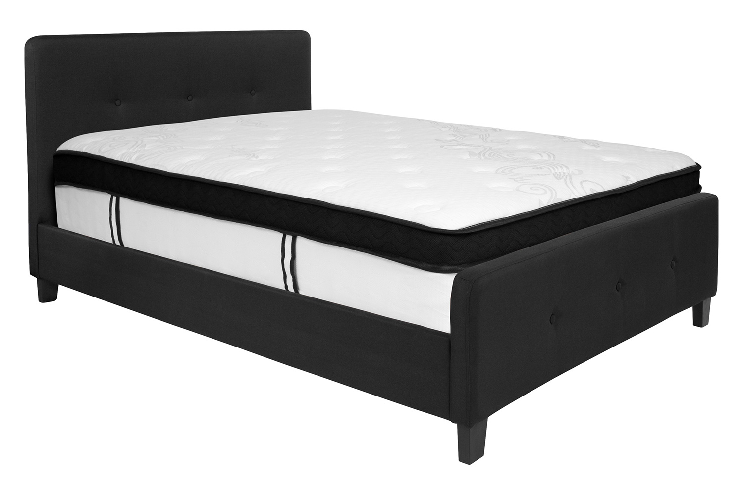 BLNK Tribeca Tufted Upholstered Platform Bed with Memory Foam Mattress - Black, Full Size