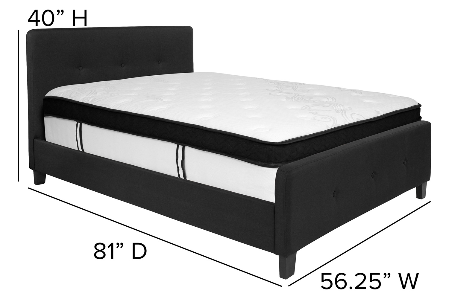 BLNK Tribeca Tufted Upholstered Platform Bed with Memory Foam Mattress - Black, Full Size