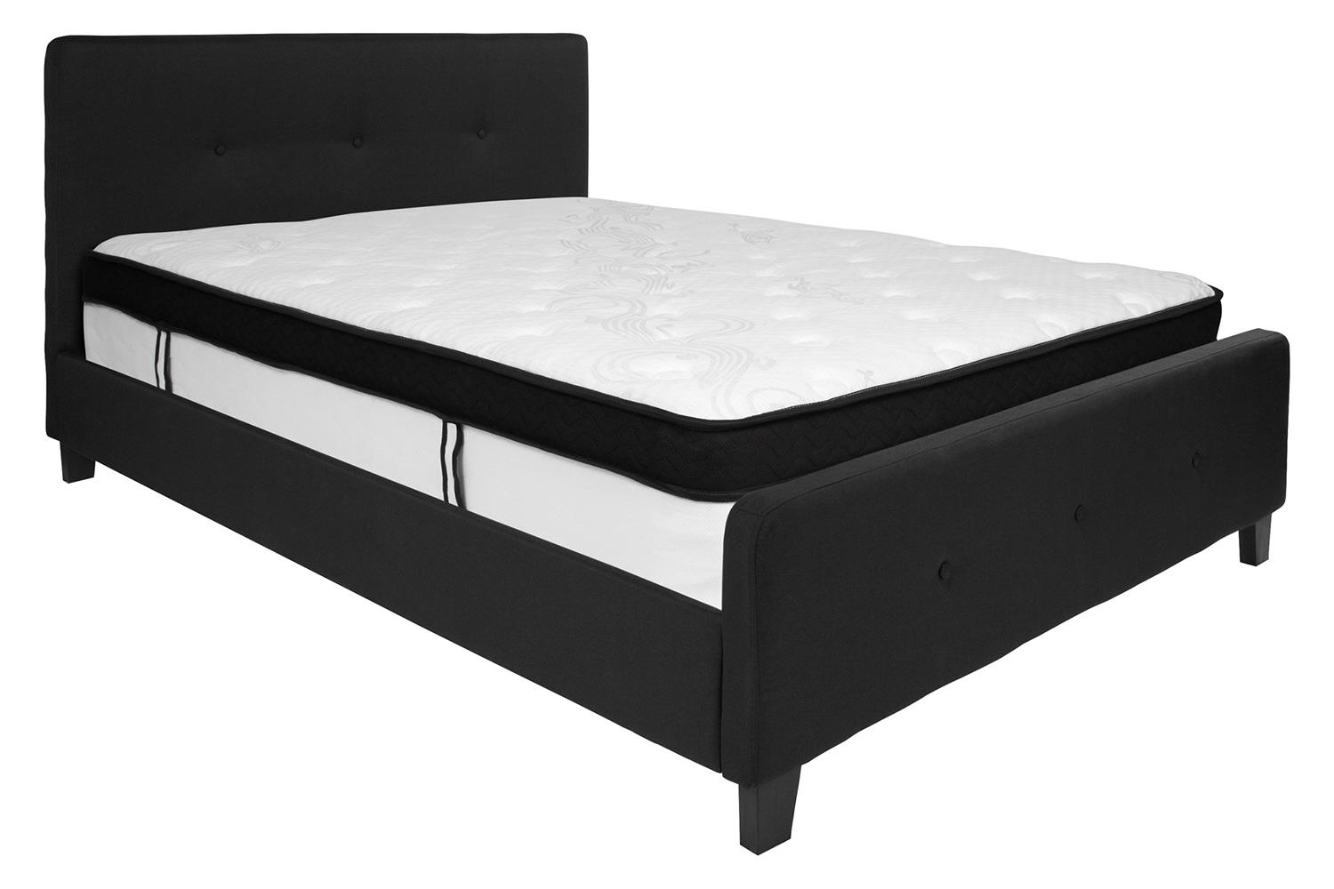 BLNK Tribeca Tufted Upholstered Platform Bed with Memory Foam Mattress - Black, Queen Size