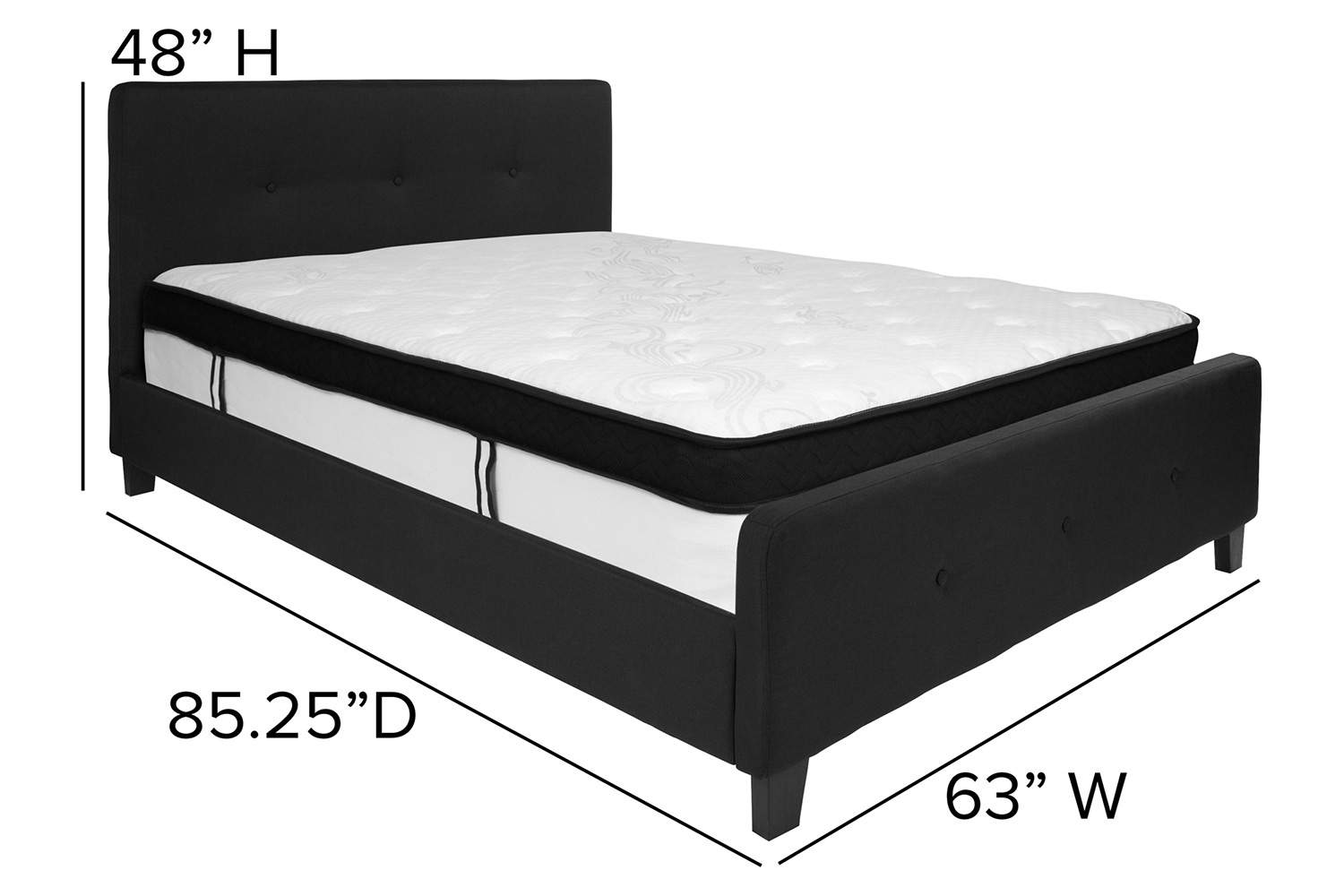 BLNK Tribeca Tufted Upholstered Platform Bed with Memory Foam Mattress - Black, Queen Size