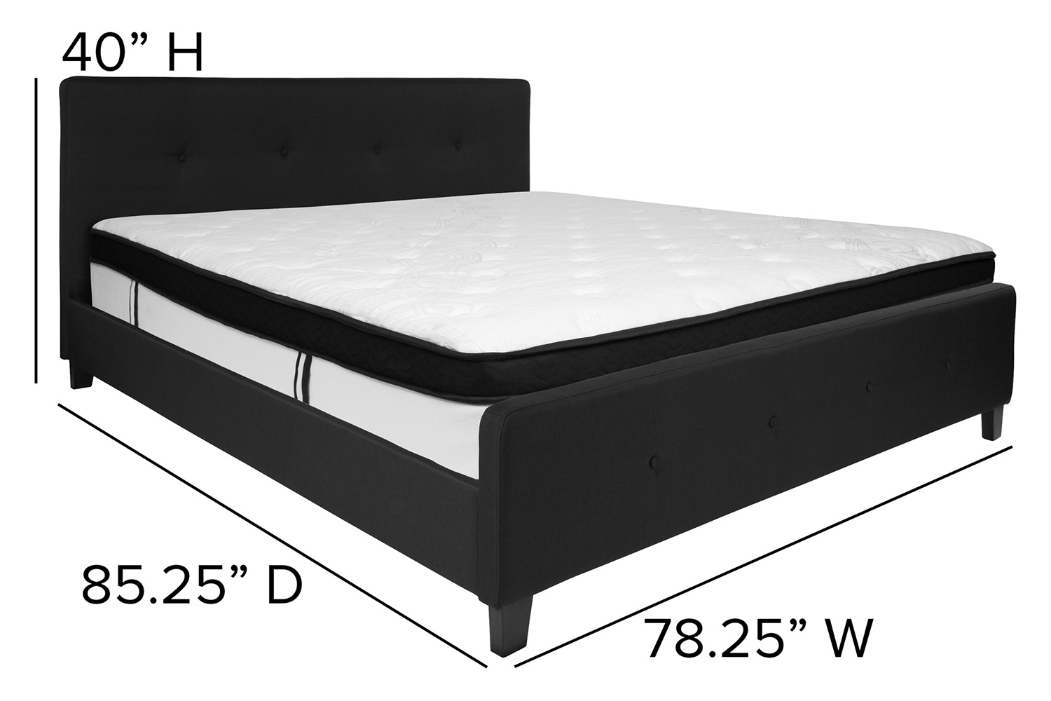 BLNK Tribeca Tufted Upholstered Platform Bed with Memory Foam Mattress - Black, King Size