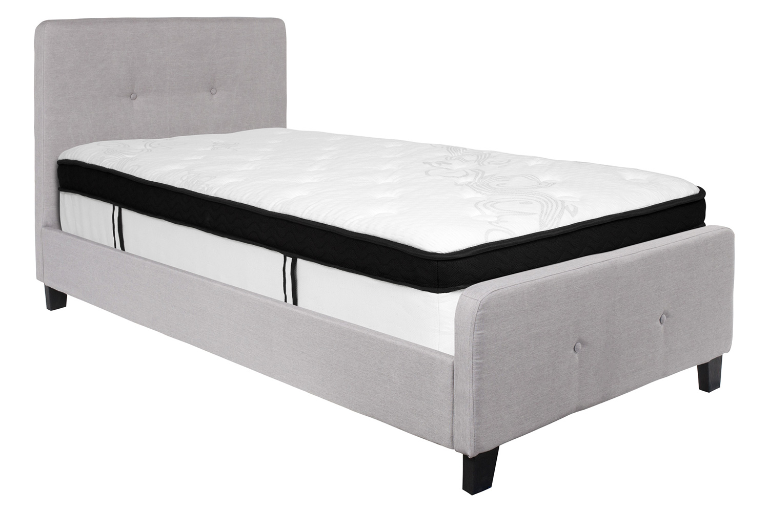 BLNK Tribeca Tufted Upholstered Platform Bed with Memory Foam Mattress - Light Gray, Twin Size