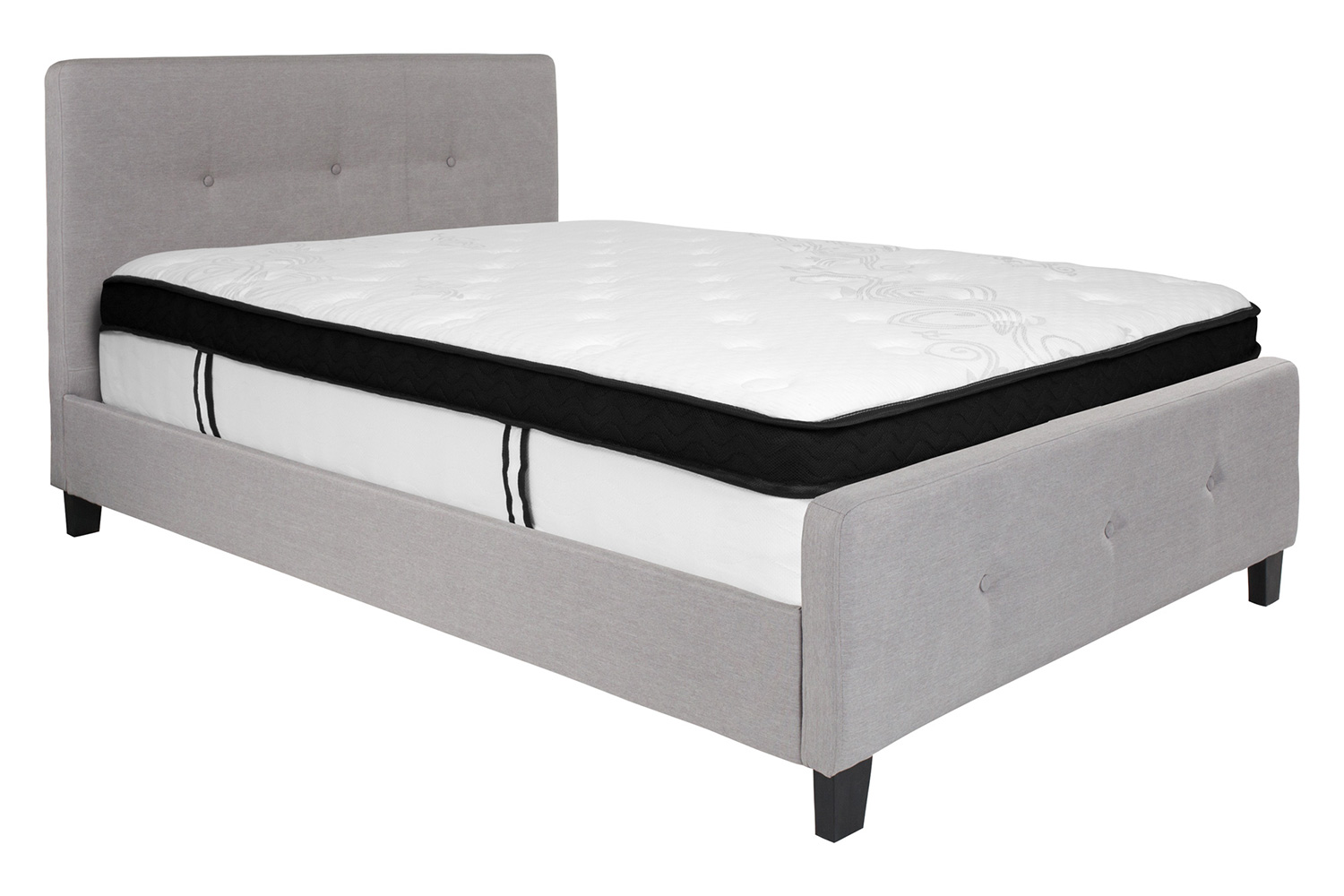 BLNK Tribeca Tufted Upholstered Platform Bed with Memory Foam Mattress - Light Gray, Full Size