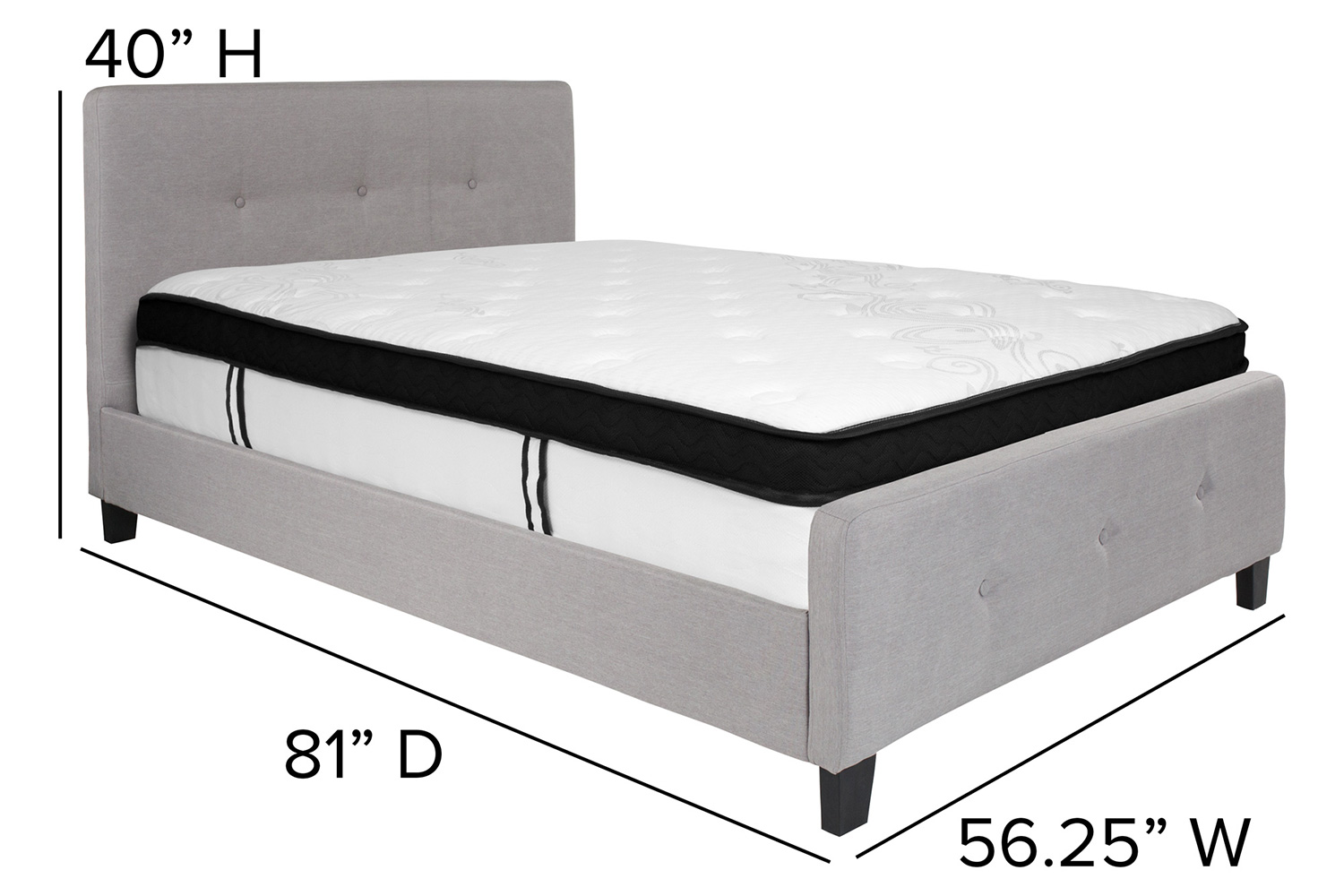 BLNK Tribeca Tufted Upholstered Platform Bed with Memory Foam Mattress - Light Gray, Full Size